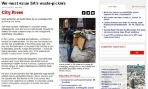 Fin 24 reports on waste pickers project Image