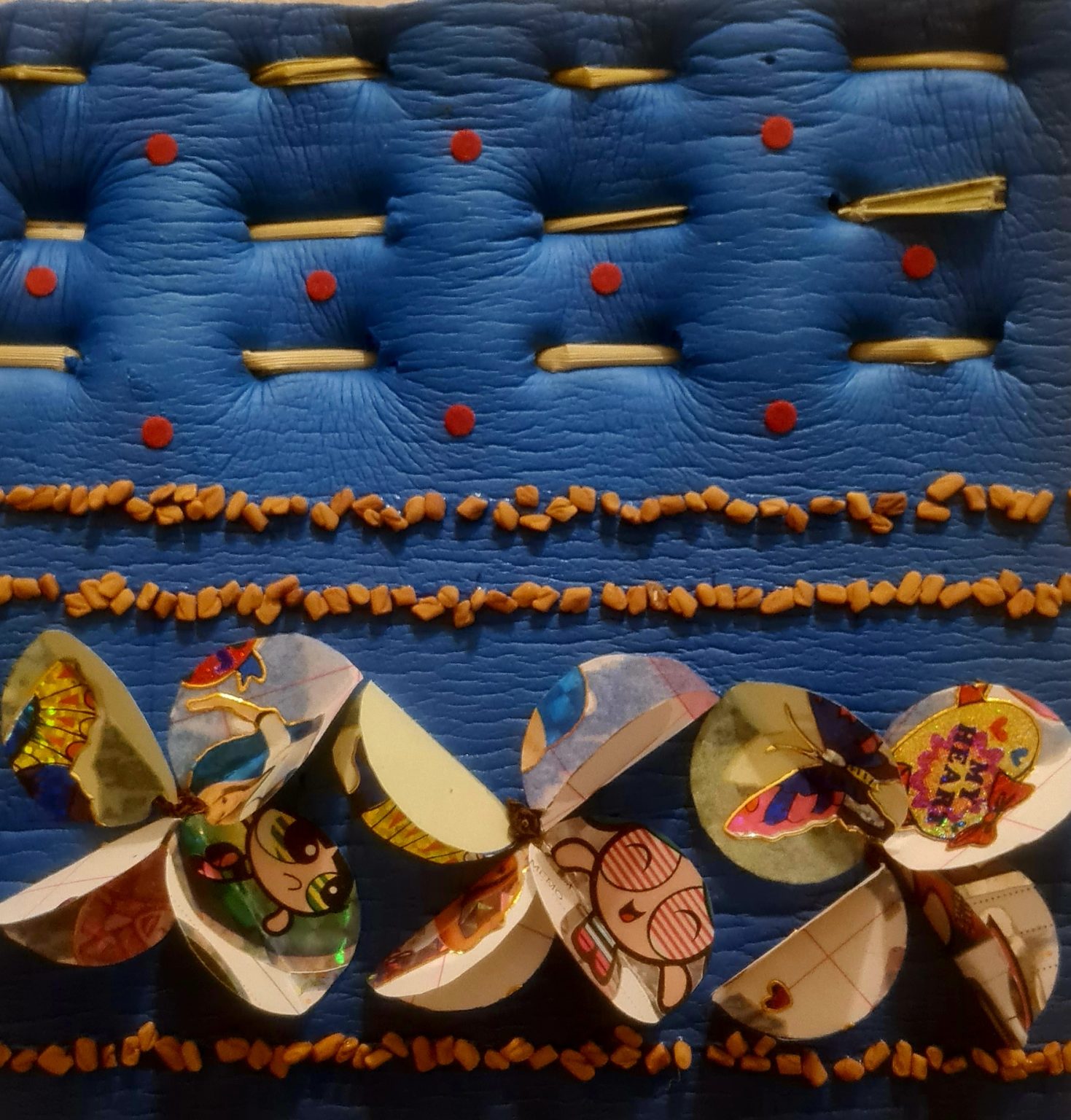 Identity is wealth, threaded through past, present, and future. Born in Fiji, Indian by heritage, and a New Zealand citizen, I belong to three places. This quilt weaves those histories together through oceans, yoga, flax, bindi,frangipani, and spices into a story of belonging.