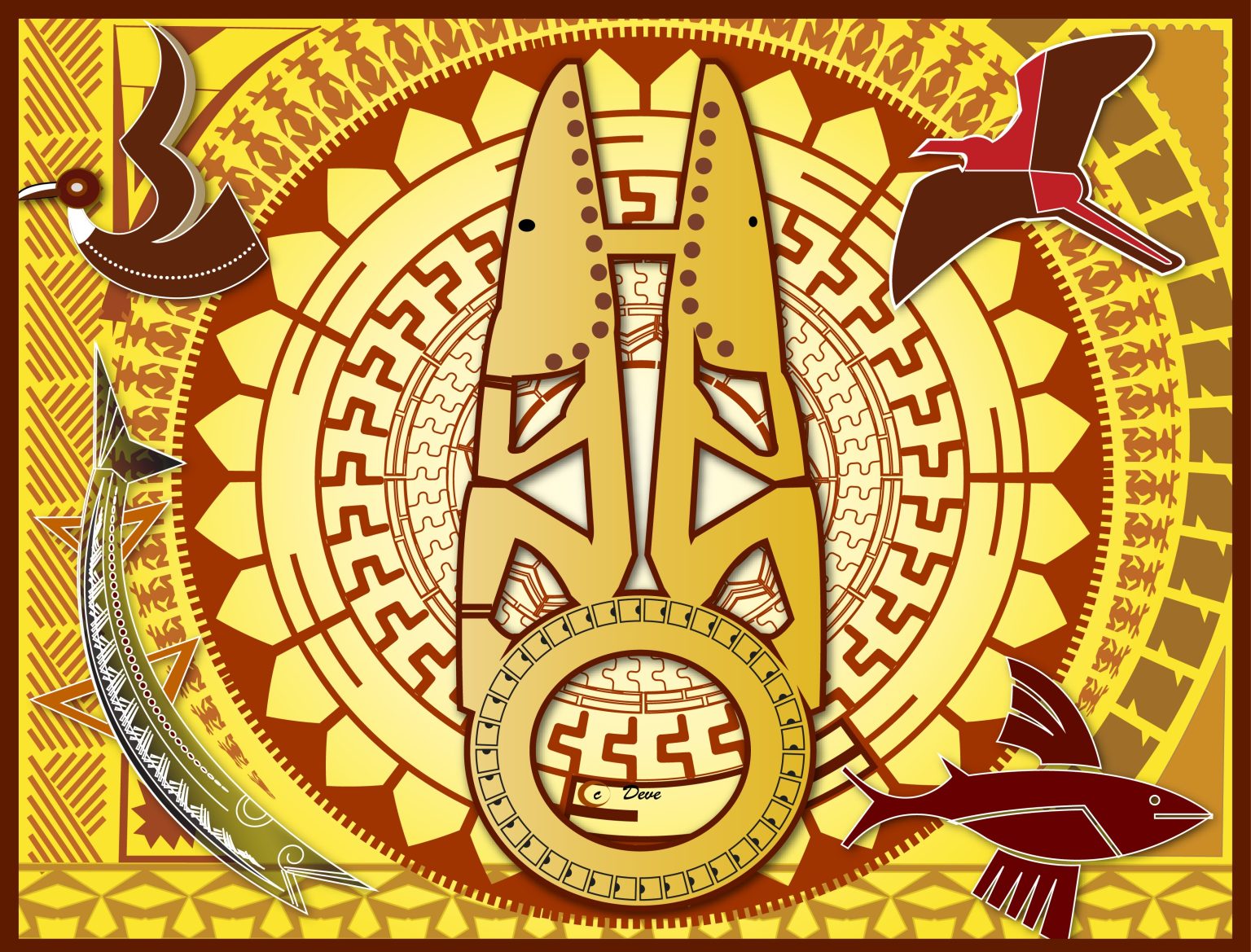 A traditional piece of art reflecting our country Solomon Islands and its cultural diversity.

Art Name: thoughts
Descriptions: Two person in great thoughts of the world around them.