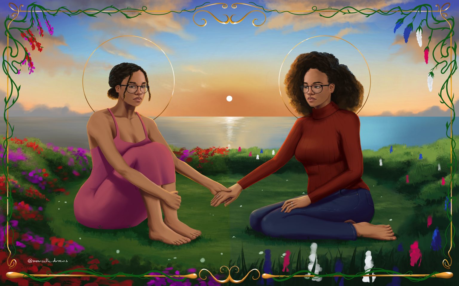 Inspired by Renaissance portraiture, this piece shows two versions of me: one Guyanese-born and one living in Canada. Between us runs an invisible thread of memory, resilience, and growth, connecting who I was, who I am becoming, and the strength found in learning to stand alone.