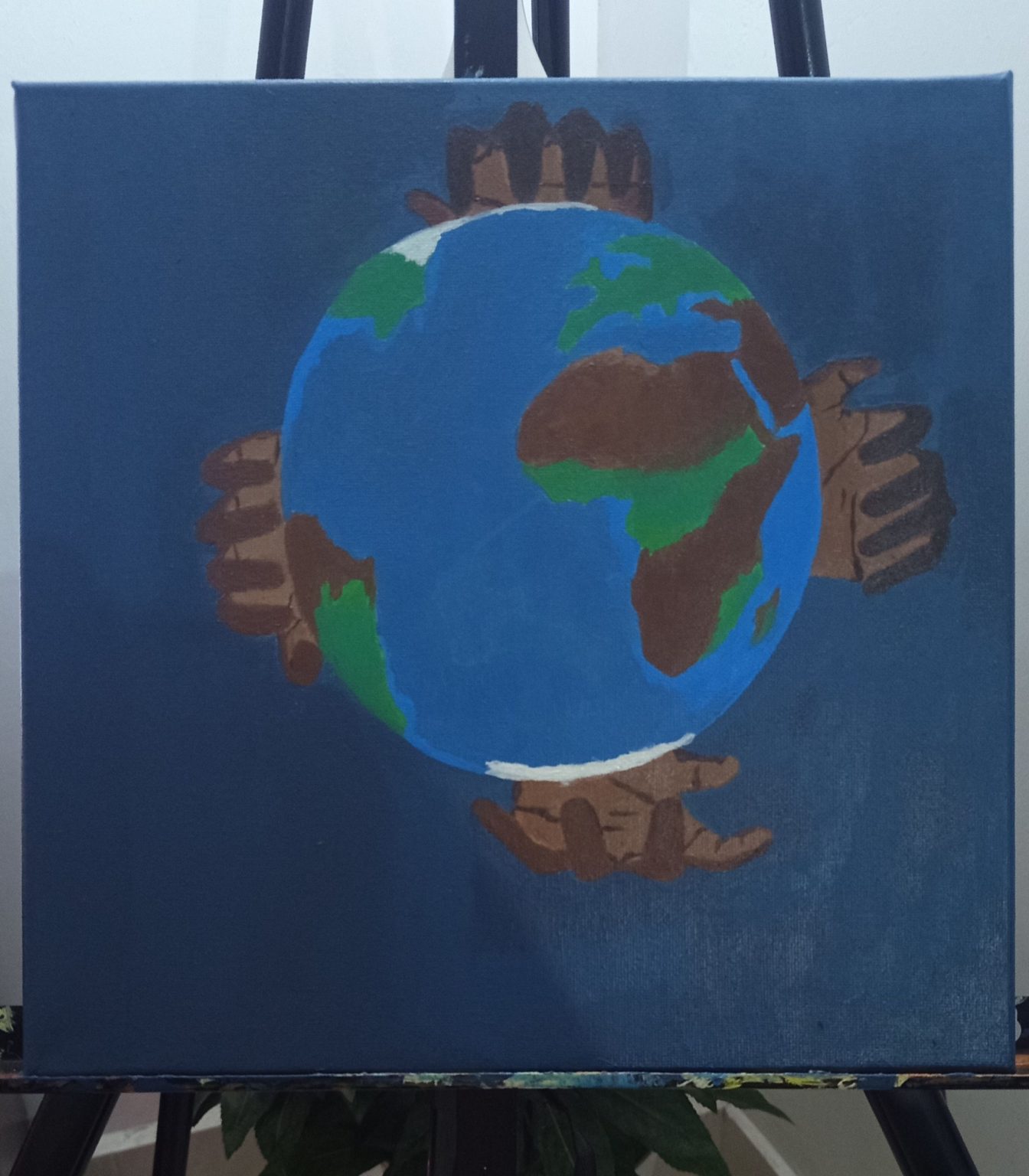 The world is vast, millions of square meters, different people and different environment. Though being in different corners of the world, we are brought together through the commonwealth. This isnt just a painting of the world its an expression of oneness for the better future