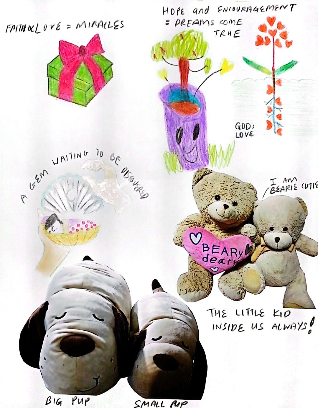 The soft toys are significant memories to us, knowing that God helps us to fulfill the heart desires, dreams from our childhood to adult years thru our family, friends, colleagues.
It's a joy & wonder to be able to express our child-like faith & love for God in HIS creations too!