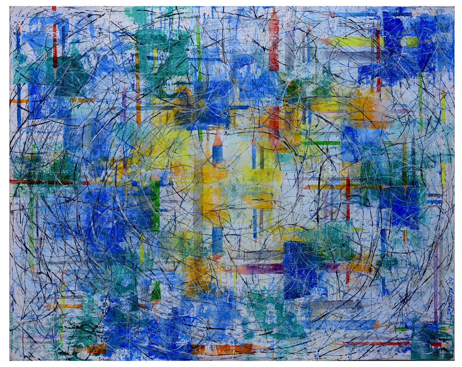 Colored pencils pierce threads, symbolizing 56 Commonwealth cultures weaving unity amid discord. Impasto saffron, azure, emerald hues blend resilience. My signature series advances 'Thread': diverse voices interlaced into enduring shared identity.